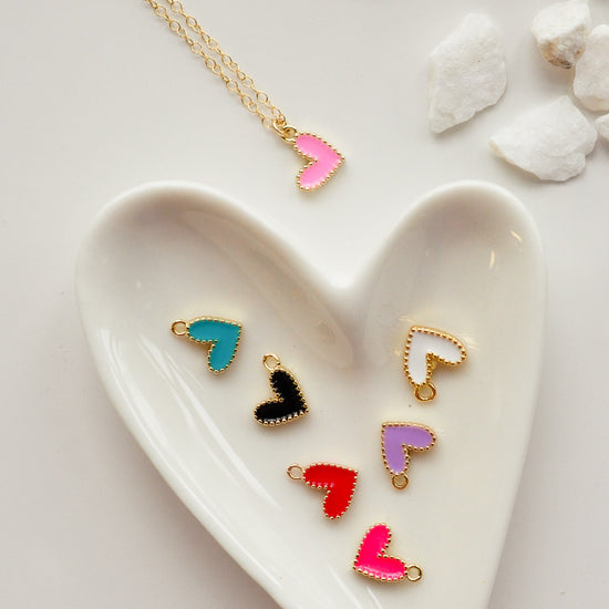 Cutie Colored Heart Charm Necklace - Quad Espresso Jewelry