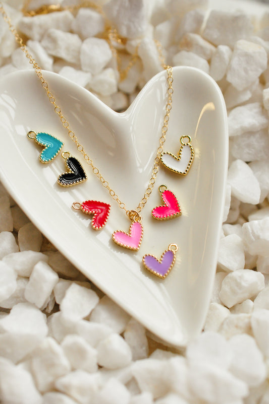 Cutie Colored Heart Charm Necklace - Quad Espresso Jewelry