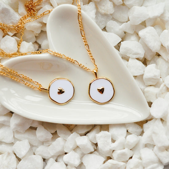 White & Gold Heart Charm Necklace - Quad Espresso Jewelry