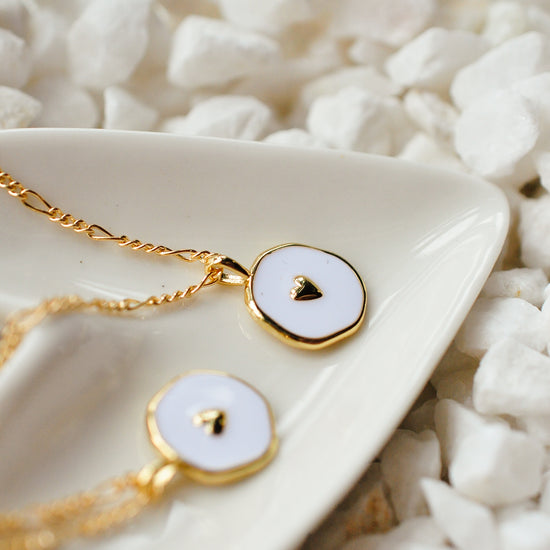 White & Gold Heart Charm Necklace - Quad Espresso Jewelry