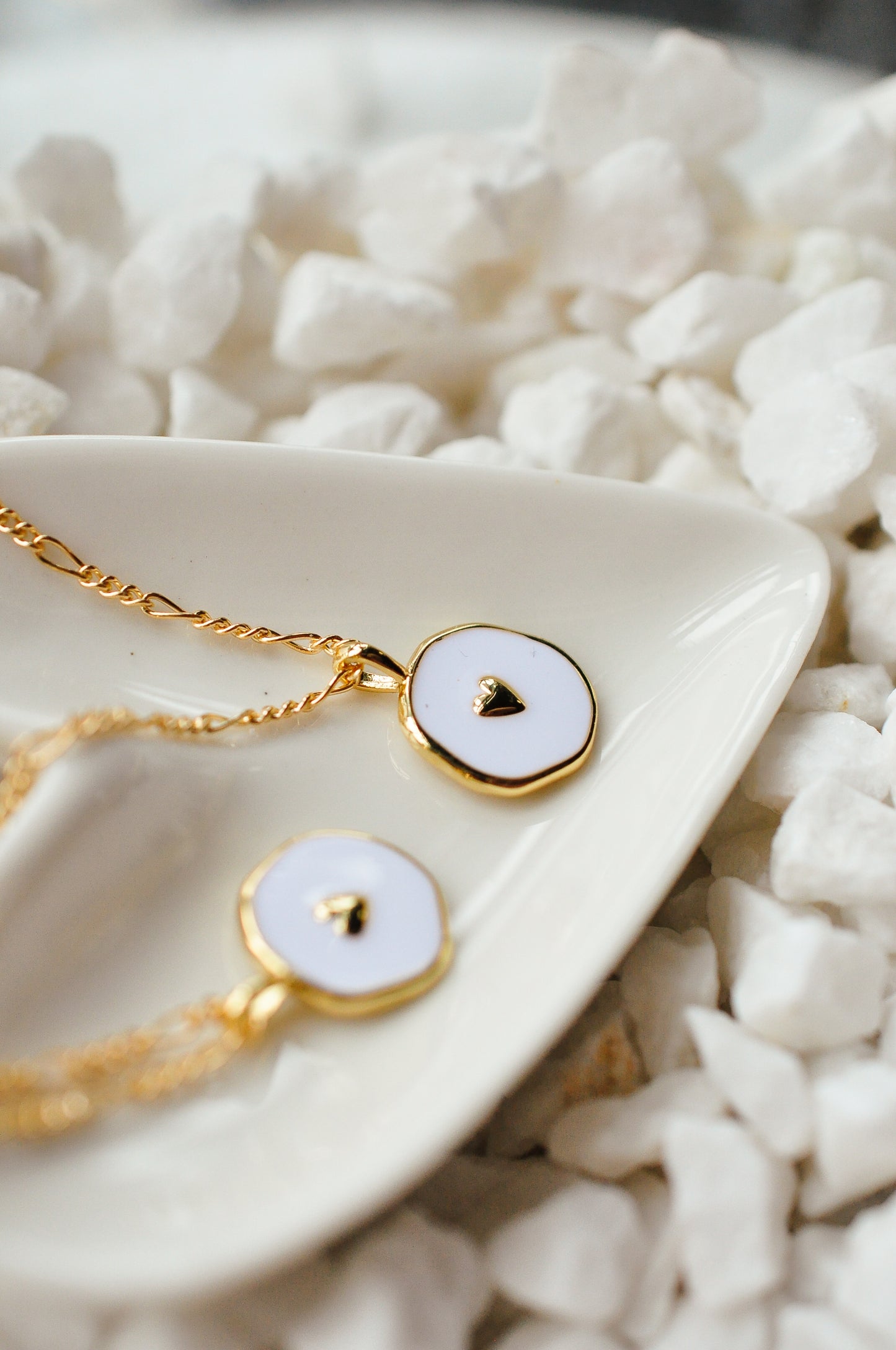 White & Gold Heart Charm Necklace