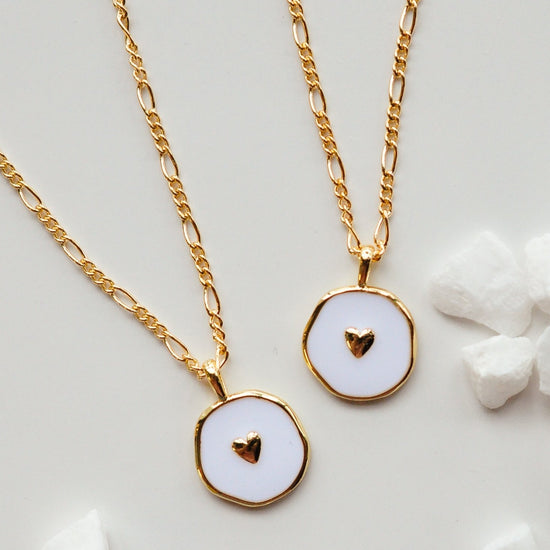White & Gold Heart Charm Necklace - Quad Espresso Jewelry