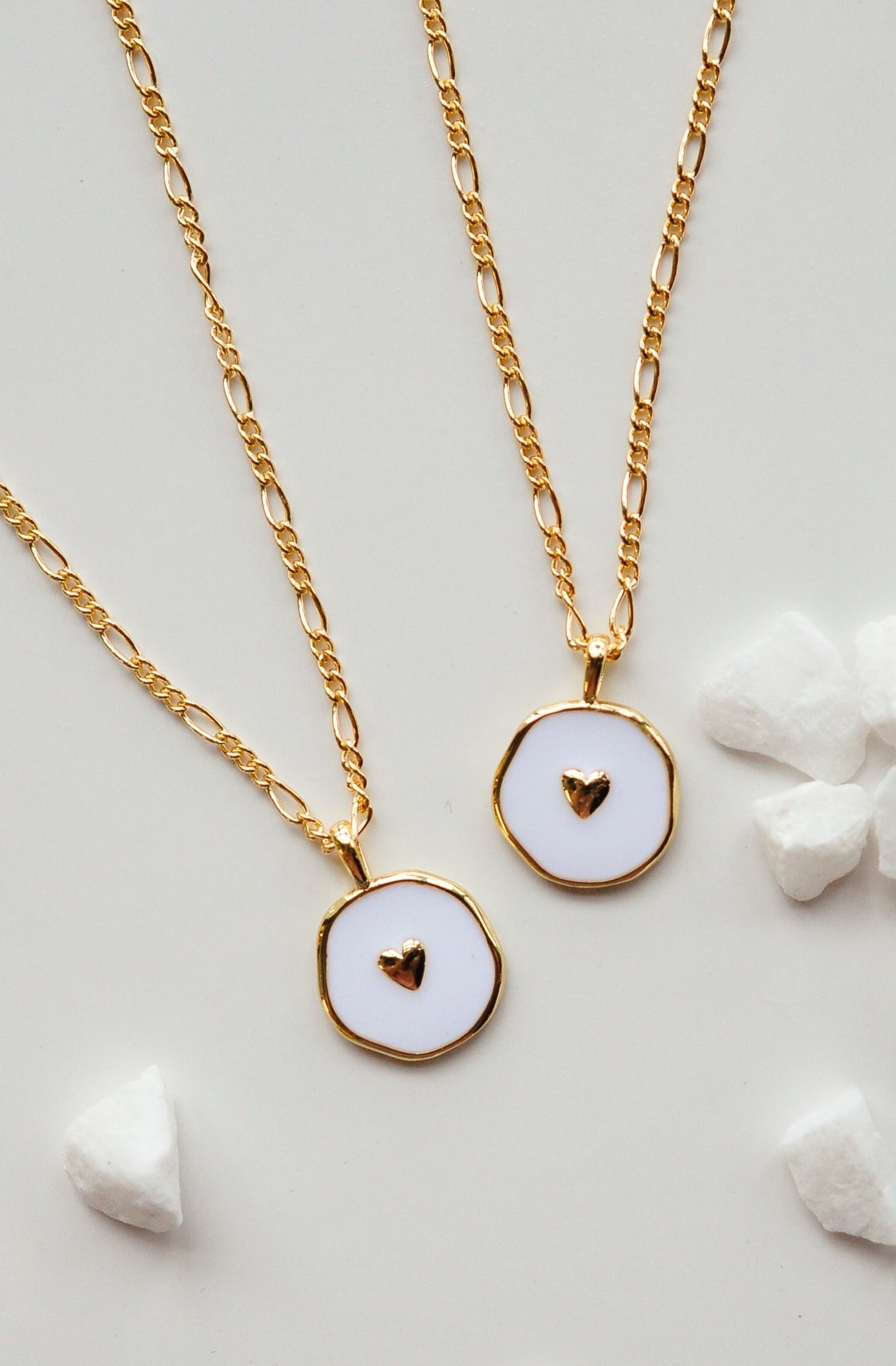 White & Gold Heart Charm Necklace - Quad Espresso Jewelry
