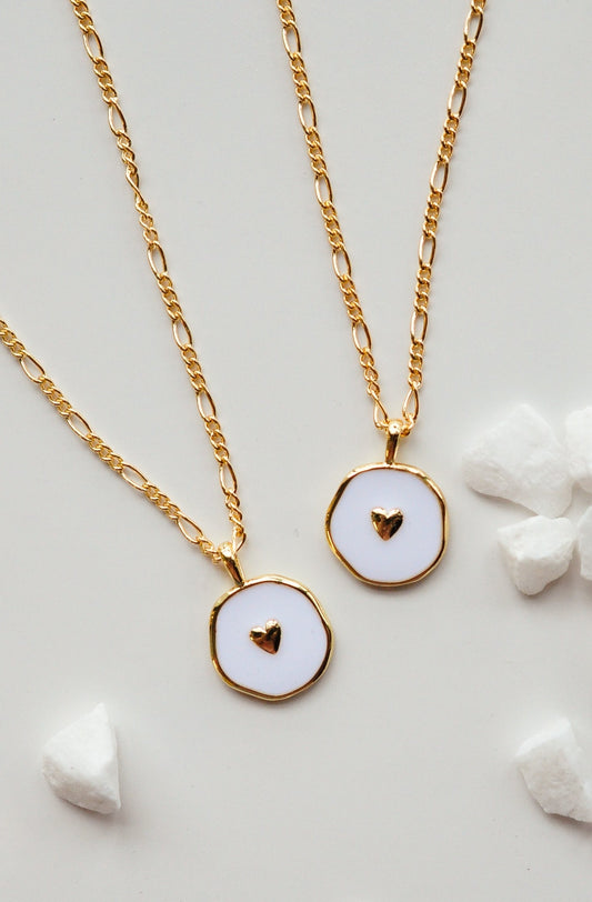 White & Gold Heart Charm Necklace - Quad Espresso Jewelry