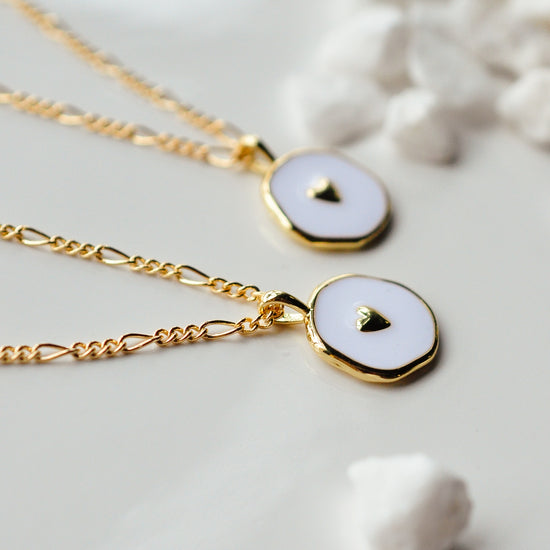 White & Gold Heart Charm Necklace - Quad Espresso Jewelry