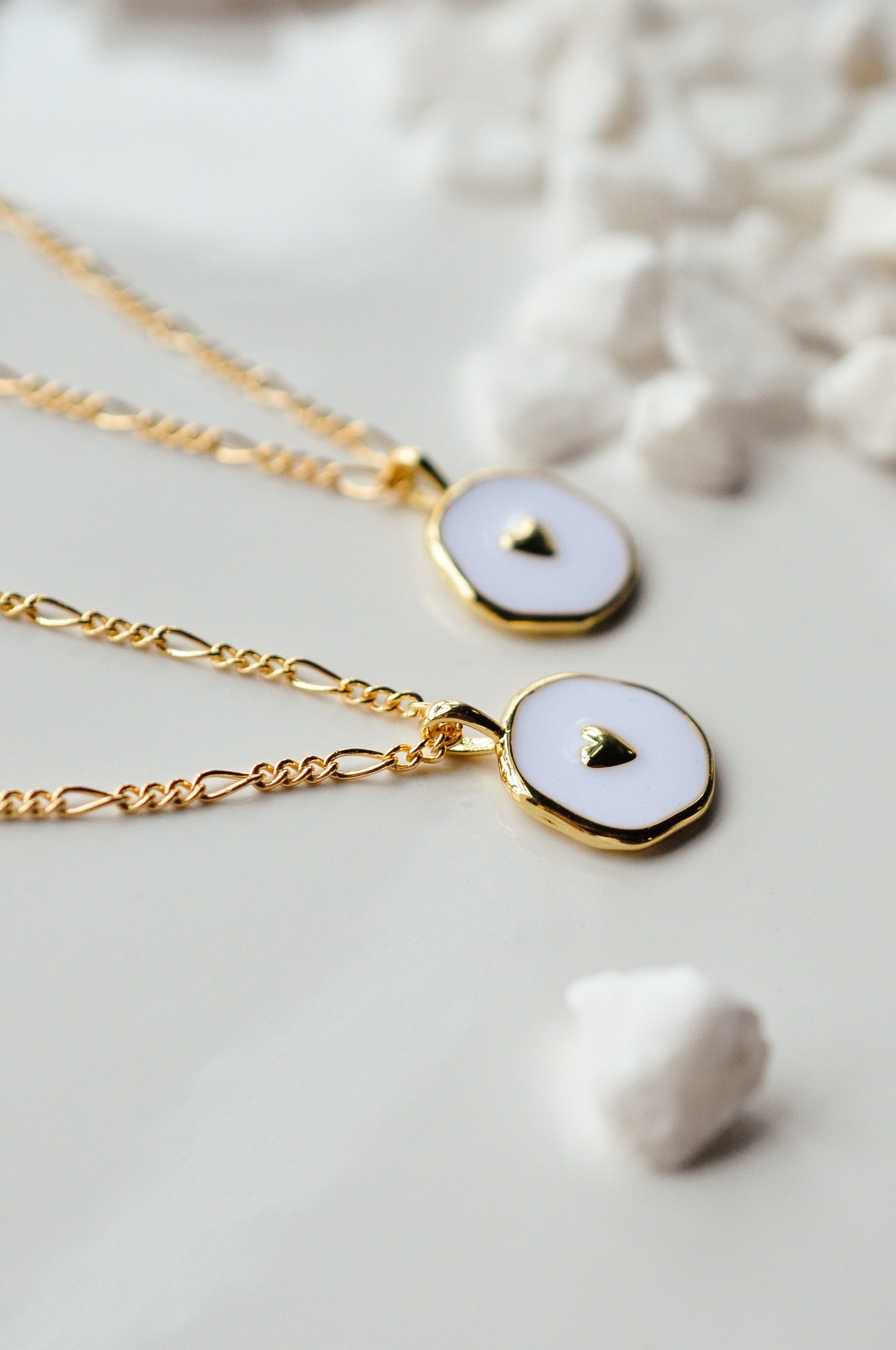 White & Gold Heart Charm Necklace - Quad Espresso Jewelry