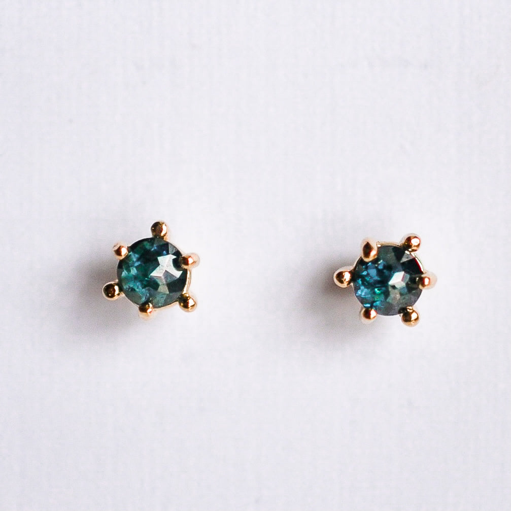 14k Solid Gold Blue Rough Cut Diamond Studs - Quad Espresso Jewelry