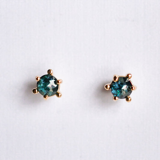 Blue Rough Cut Diamond Studs - Solid Gold