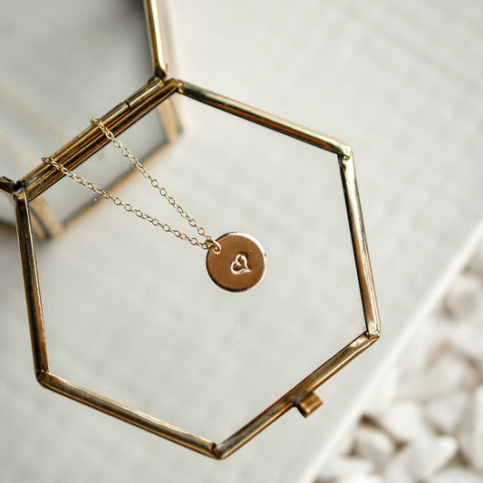 Tiny Heart Stamped Necklace - Quad Espresso Jewelry