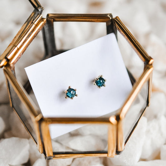 Blue Rough Cut Diamond Studs - Solid Gold