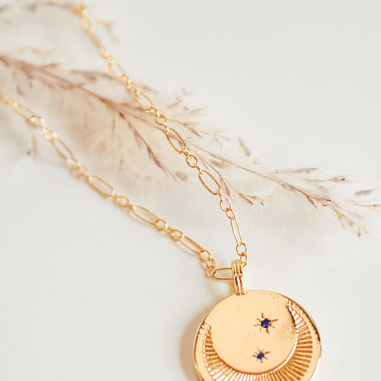 Sapphire Moon Charm Necklace - Quad Espresso Jewelry