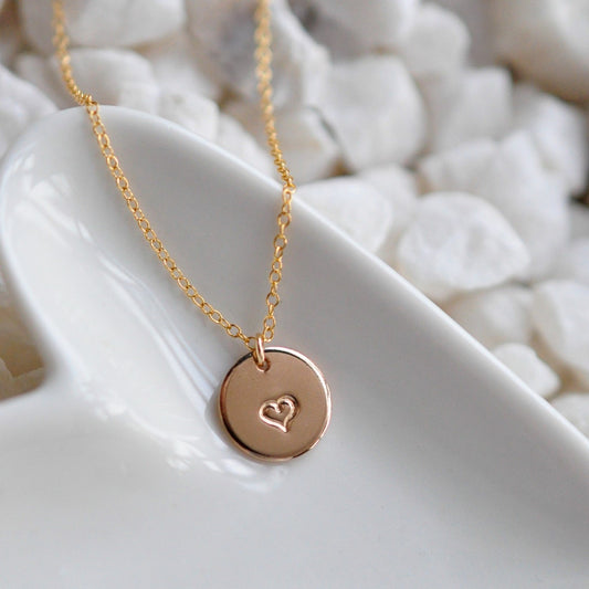 Tiny Heart Stamped Necklace - Quad Espresso Jewelry