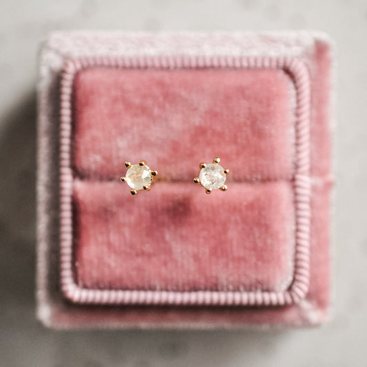 14k Solid Gold Gray Rough Cut Diamond Studs