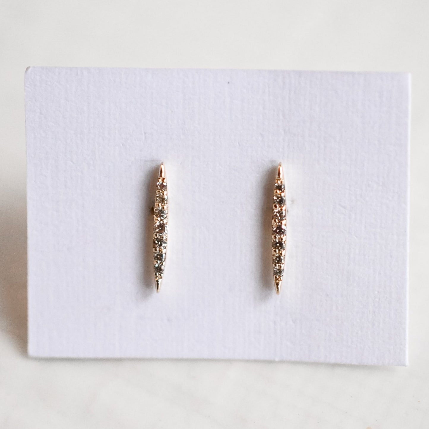 Marquise Diamond Bar Studs - Solid Gold