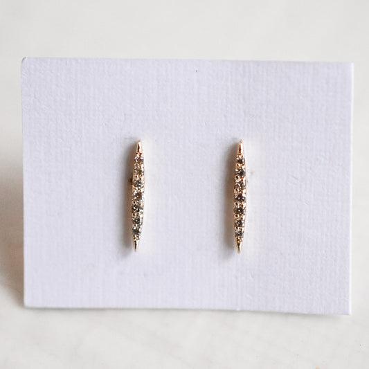 14k Solid Gold Marquise Diamond Bar Studs
