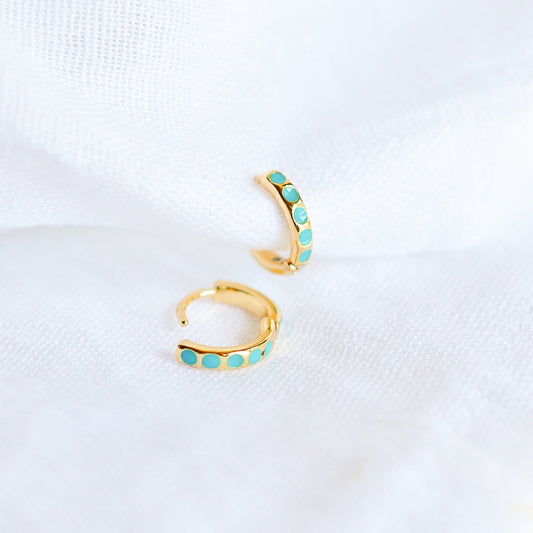 Turquoise Huggie Hoops - Quad Espresso Jewelry