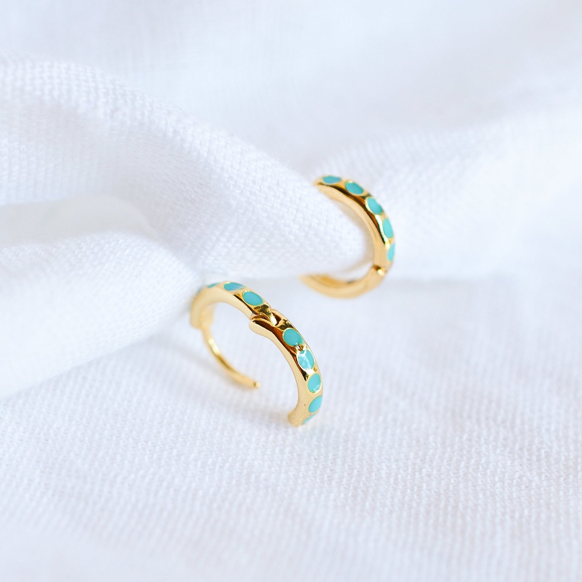 Turquoise Huggie Hoops - Quad Espresso Jewelry