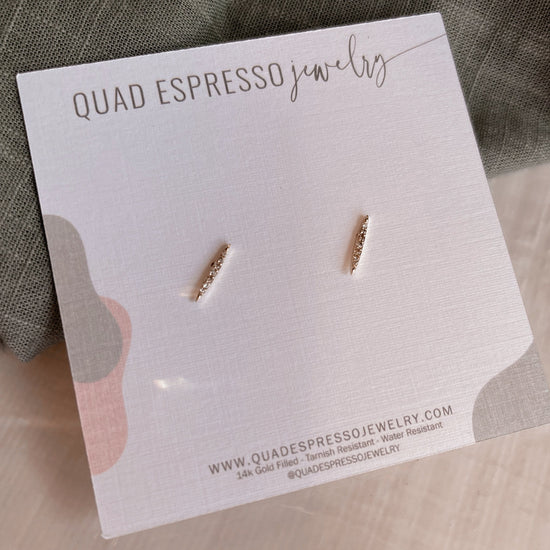 14k Solid Gold Marquise Diamond Bar Studs - Quad Espresso Jewelry