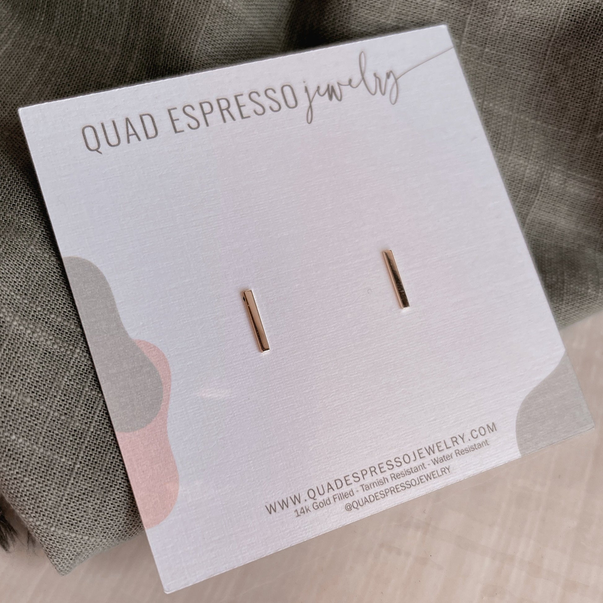 14k Solid Gold Rectangle Bar Stud Earring - Quad Espresso Jewelry
