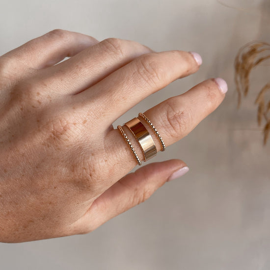 Cigar Band + Beaded Rings Stack - Quad Espresso Jewelry