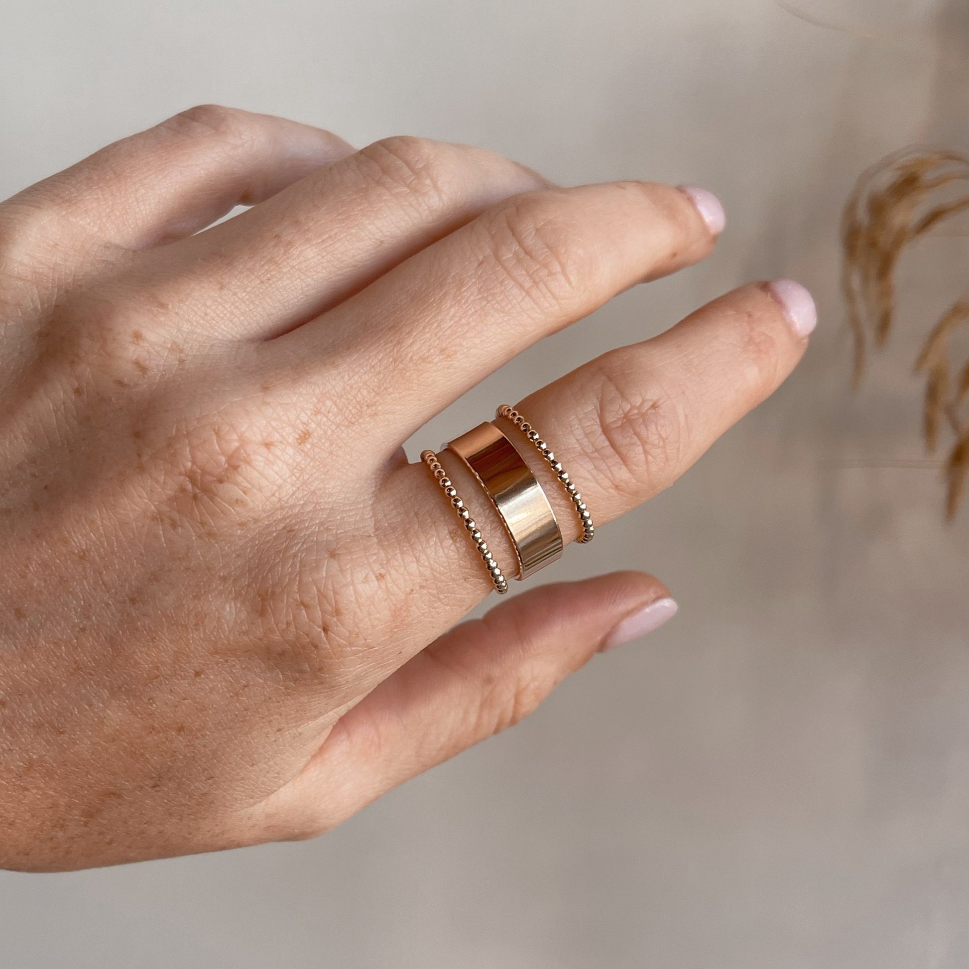 Cigar Band + Beaded Rings Stack - Quad Espresso Jewelry