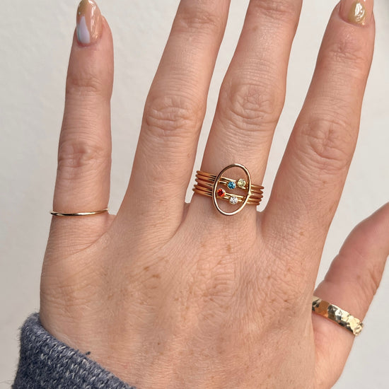 Oval & Birthstones Stack - Quad Espresso Jewelry