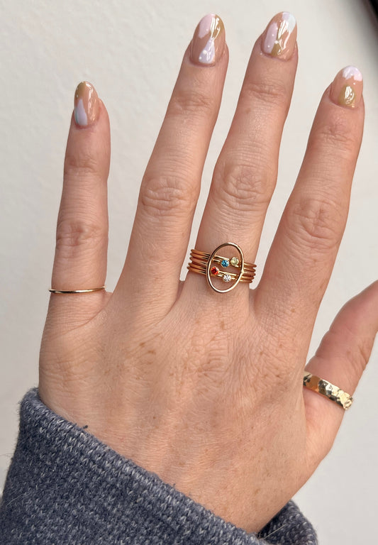 Oval & Birthstones Stack - Quad Espresso Jewelry