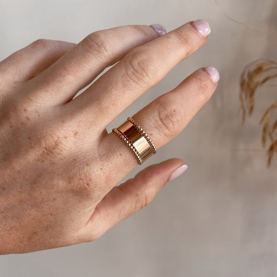 Cigar Band + Beaded Rings Stack - Quad Espresso Jewelry
