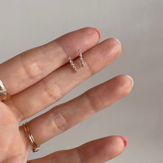 14k Solid Gold Mini Diamond Bar Studs - Quad Espresso Jewelry