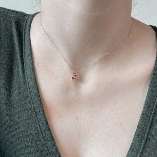 Mini Beaded Pink Heart Necklace - Quad Espresso Jewelry