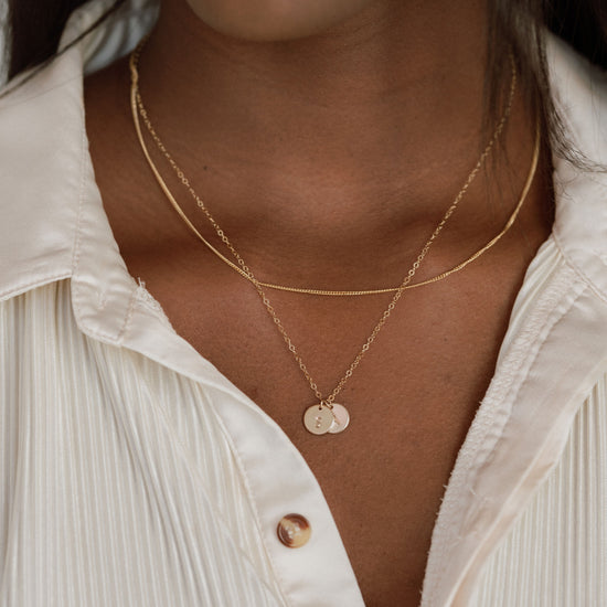 Initial Tiny Disc Necklace - Quad Espresso Jewelry