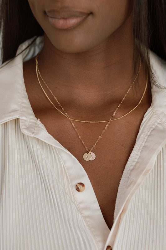 Initial Tiny Disc Necklace - Quad Espresso Jewelry