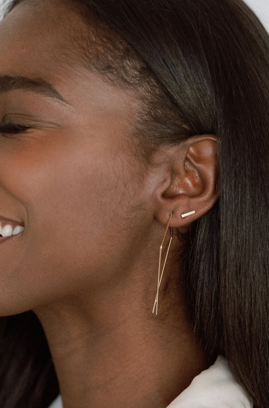 14k Solid Gold Rectangle Bar Stud Earring