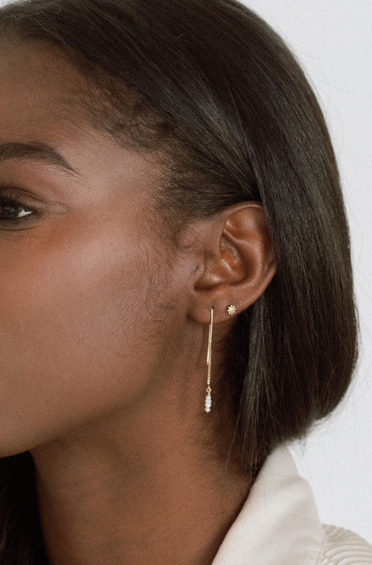 14k Solid Gold Compass Star Diamond Studs